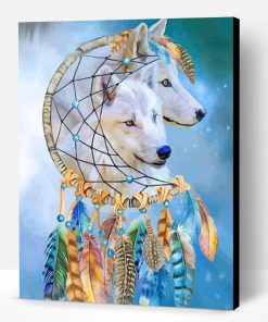 White Wolves With Dream Catcher Paint By Number