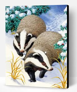 Badgers Animals In Snow Paint By Number