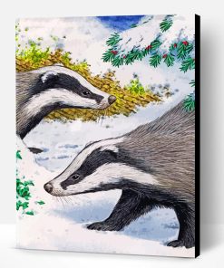Badgers In Snow Paint By Number