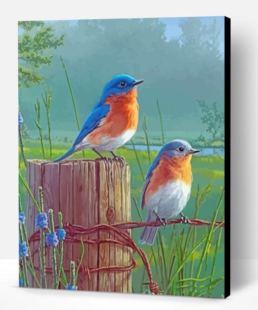 Bluebirds On Wire Paint By Number