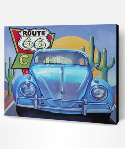 Blue Car On Route 66 Paint By Number