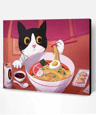 Cute Cat Eating Noodles Paint By Number