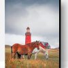 Horses Near To Bovbjerg Lighthouse Paint By Number