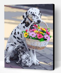 Dalmatian Dog With Flowers Basket Paint By Number