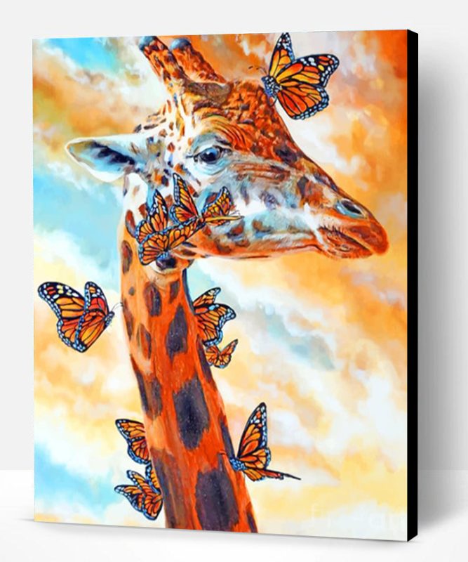 Giraffe And Monarch Butterflies Paint By Number