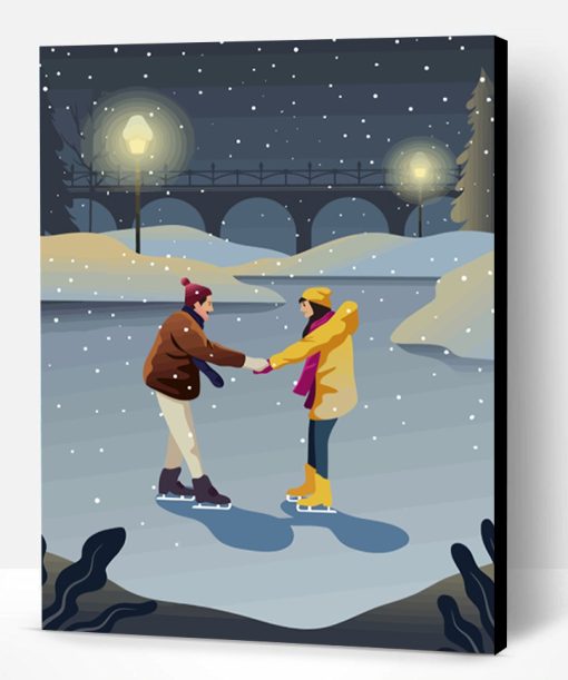 Illustration Couple Ice Skating Paint By Number