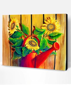 Sunflowers In Watering Pail Paint By Number