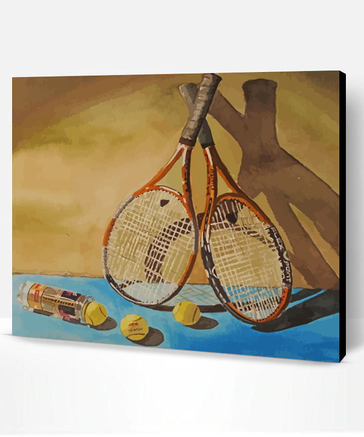 Tennis Game Rackets And Balls - Paint By Number - Paint By Numbers PRO