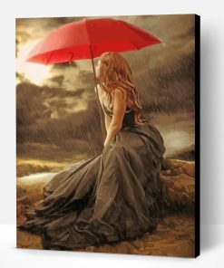 Woman Holding Red Umbrella Paint By Number