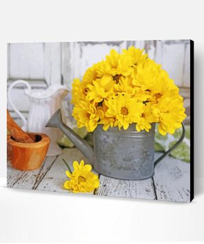 Yellow Flowers In Watering Pail Paint By Number