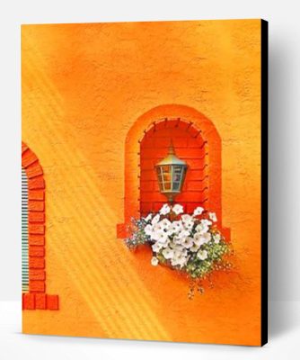 Lantern and Plants On Orange Wall Paint By Number