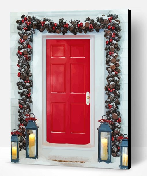 Aesthetic Christmas Red Door Paint By Number