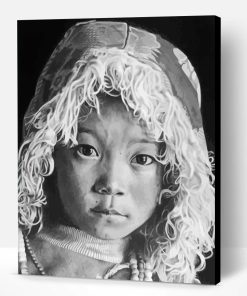 Black And White Tibetan Child Paint By Number