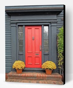 Black House Red Front Door Paint By Number