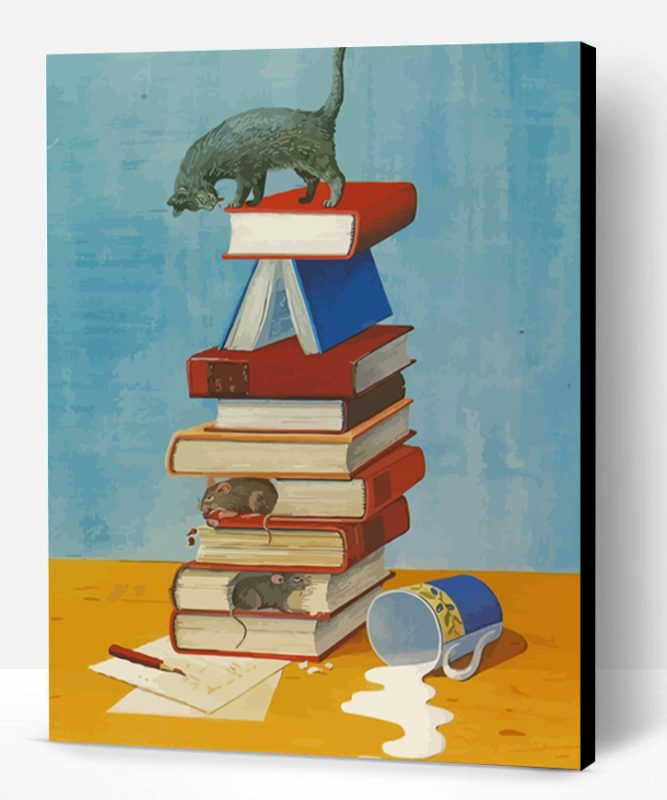 Books With Mice And Cat Paint By Number