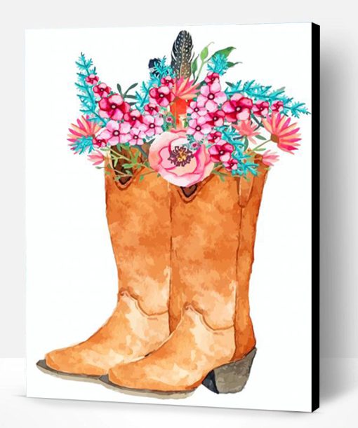 Brown Boot And Flowers Paint By Number