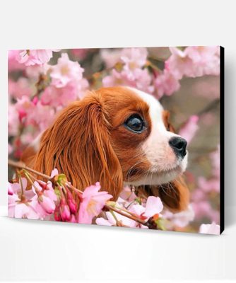 Cavalier Puppy And Blossoms Paint By Number