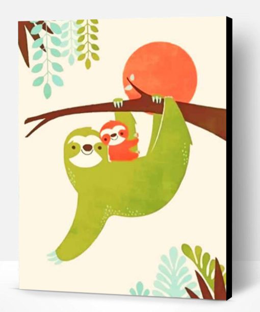 Mom And Baby Sloth Illustration Paint By Number