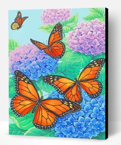 Monarch Butterflies And Blue Flowers Paint By Number