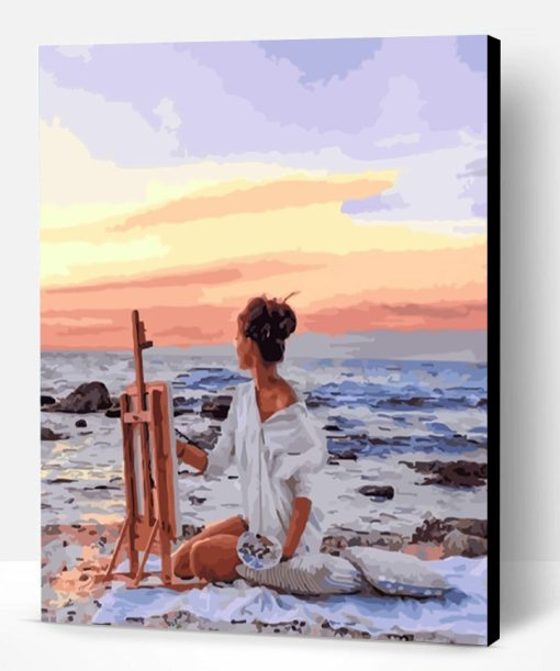 Painter Girl By Sea Paint By Number