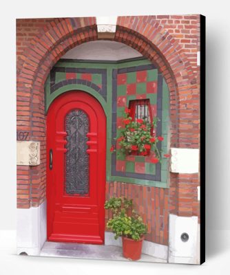 Red Door And Plants Paint By Number