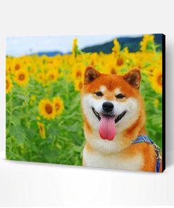Shiba Inu In A Field Of Sunflowers Paint By Number