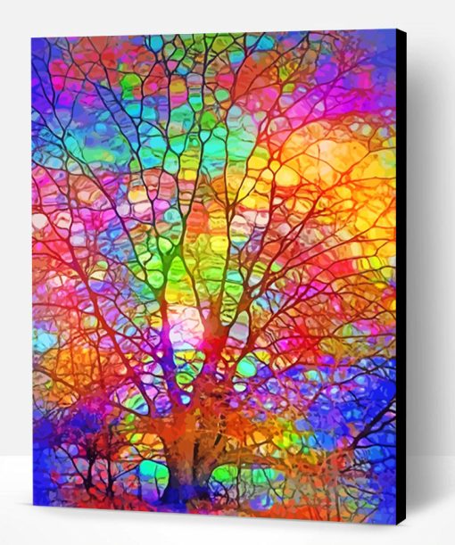 Stained Glass Colorful Tree Paint By Number