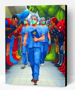 Superheroes Bowing To Nurses Paint By Number