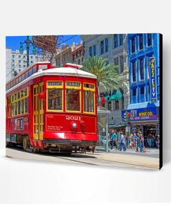 Red Tram In New Orleans Paint By Number