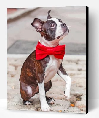 Dog With Red Bow Tie paint by number