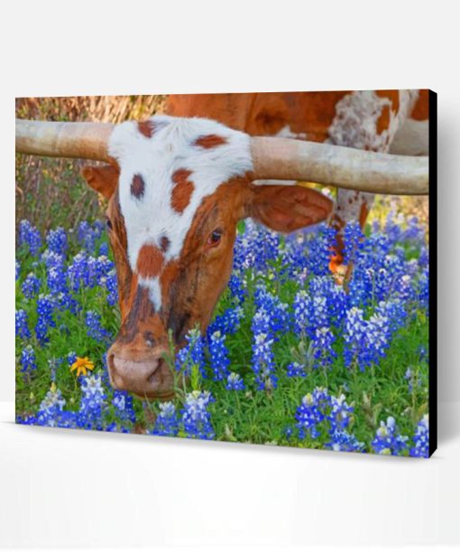 Texas Longhorn In Bluebonnets paint by numbers