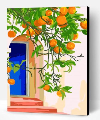 Orange Tree And Blue Door paint by number