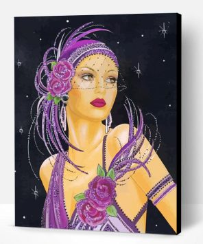 Deco Lady Wearing Purple Paint By Number