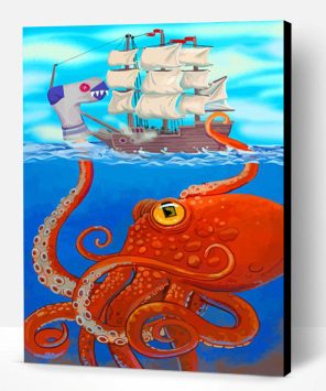 Kraken And Pirate Ship Paint By Number