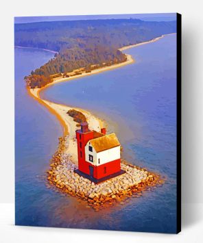 Vintage Round Island Lighthouse Paint By Number