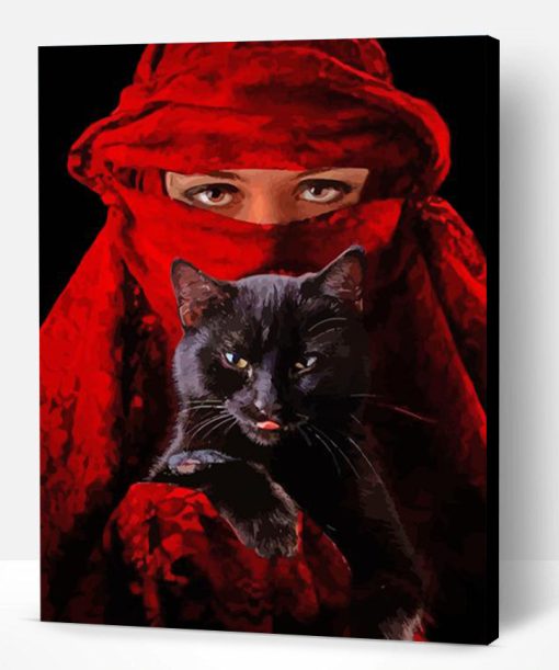 Aesthetic Arab Woman And Black Cat Paint By Number