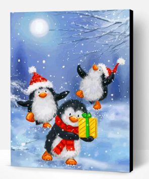 Penguins Celebrating Xmas Paint By Number