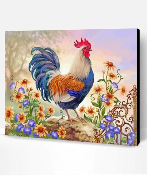 Rooster And Flowers Paint By Number