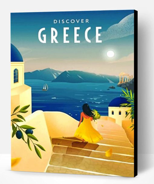 Girl In Santorini Greece Poster Paint By Number