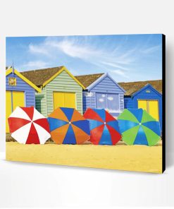 Beach with Umbrellas And Wooden Houses Paint By Number
