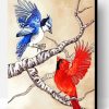 Cardinal And Blue Jay Birds On Branch Paint By Number