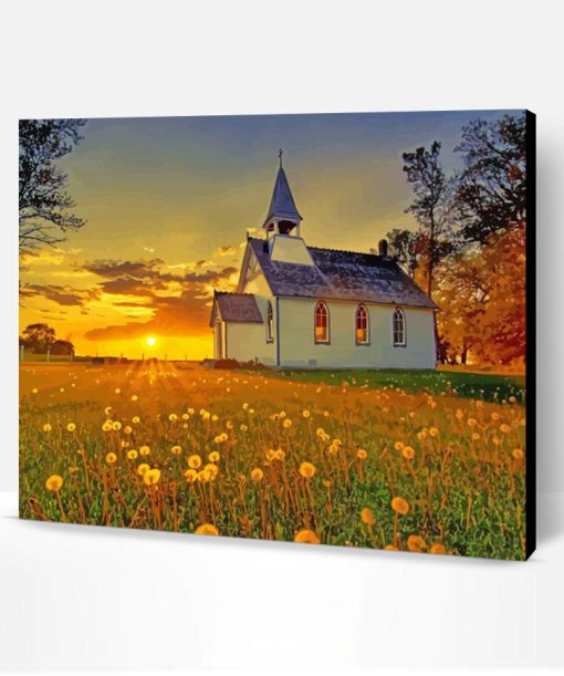 Country Church At Sunset Paint By Number