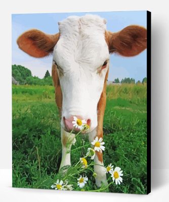 Cow With Daisies Paint By Number