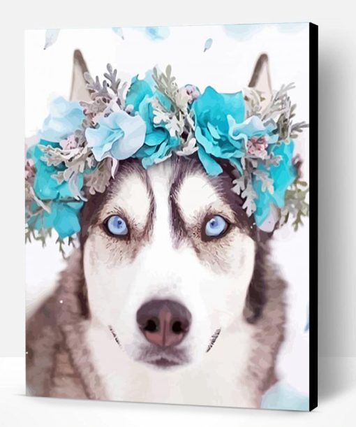 Husky With Flowers Crown Paint By Number