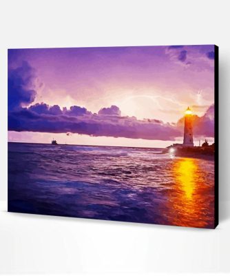 Lighthouse With Lightning Bolt Seascape Paint By Number