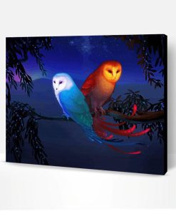 Red And Blue Bird Owls On Branch Paint By Number