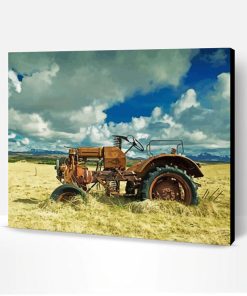 Rusty Tractor In Hay Field Paint By Number