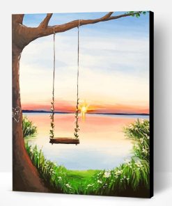 Tree And a Swing Sunset Paint By Number