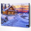 Winter Cabin In The Forest Sunset Paint By Number