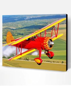 Aesthetic Flying Red Bi Plane Paint By Numbers